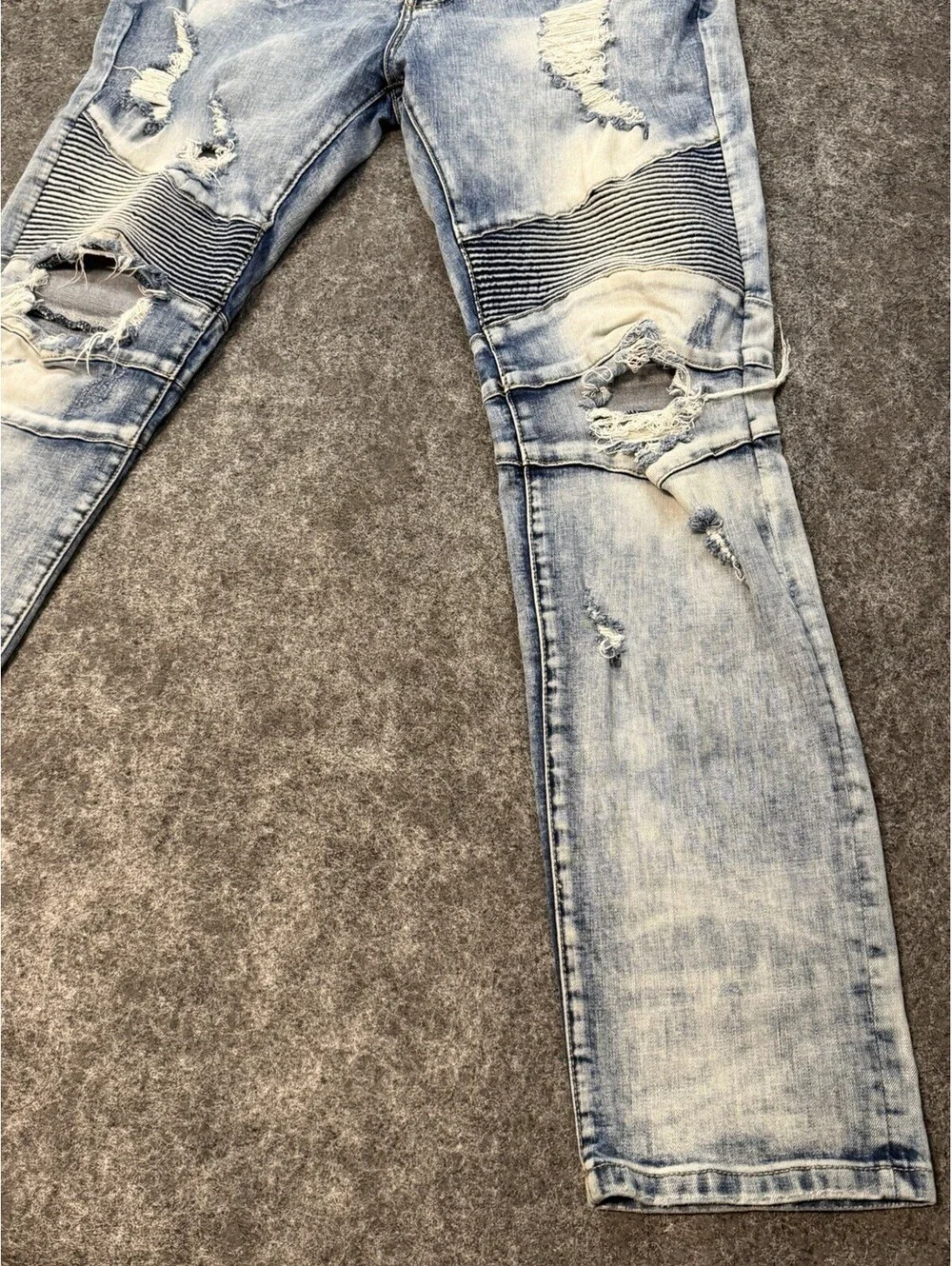 DOPE Men’s Biker Moto Jeans Light Wash Distressed Skinny Denim 34x32